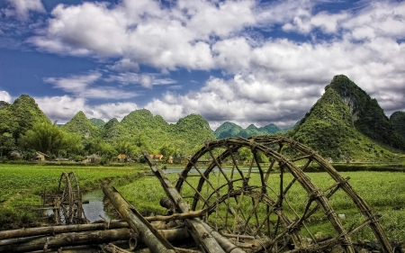 village in vietnam - village, field, vietnam, mountain