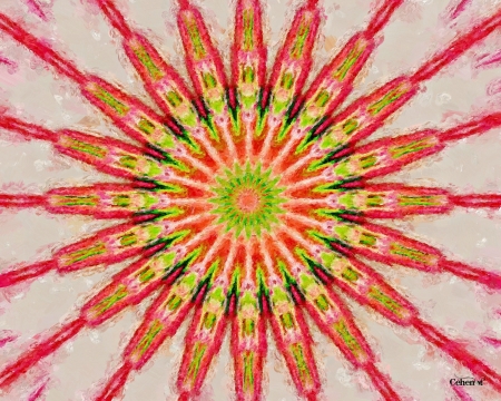 Abstract flower - abstract, by cehenot, flower, pink, pictura, red, green, painting, texture, art