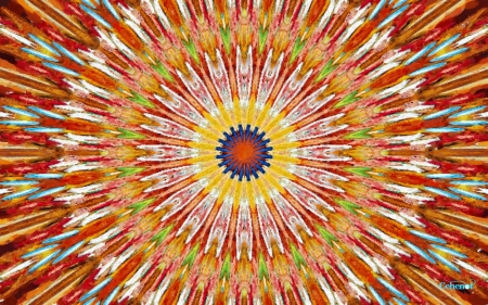 Abstract flower - mandala, flower, yellow, abstract, by cehenot, blue, art, pictura, orange, texture, painting, green