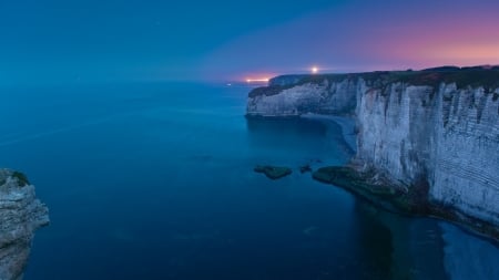 white coastal cliffs at dusk - white, dusk, cliffs, coast, sea