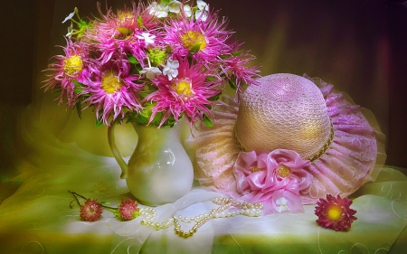 Still Life - Vase, Still Life, Hat, Flowers