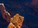 monument rock in a canyon from above