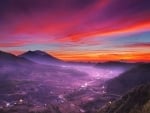 red sky over indonesian valley