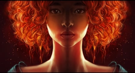 Redhead - woman, face, redhead, art, girl, luminos, orange, fantasy