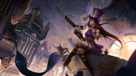 Caitlyn - caitlyn, fantasy, hat, game, league of legends, gun, girl, woman