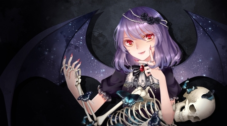 Witch - hat, girl, bue, black, white, witch, butterfly, purple, hand, anime, skeleton, manga