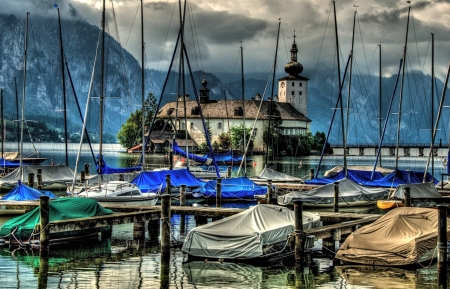 Church and Boats - Mountain, pretty, Boat, Church