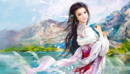 Lovely Asian Girl - woman, girl, asian, fantasy, geisha, art, pretty, fine, beautiful, digital