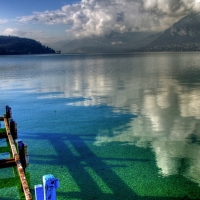 broken pier in a clear lake