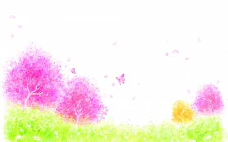 Spring - white, yellow, green, butterfly, spring, art, pink, tree