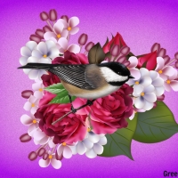 LITTLE BIRD ON FLOWERS