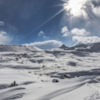 looking up at a snow covered mountain