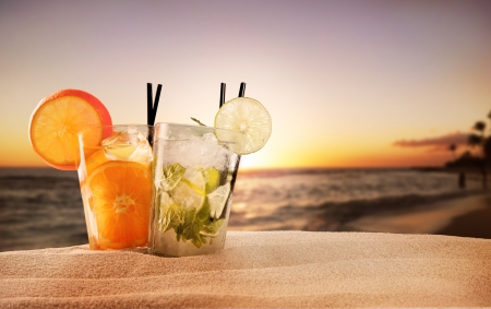 Exotic Summer Drinks - straw, night, garnish, party, ice cubes