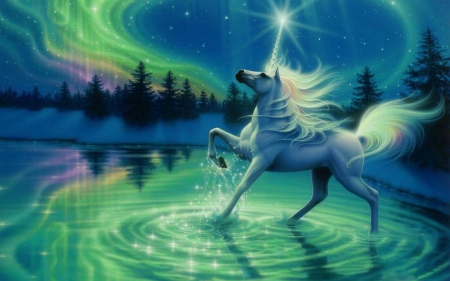 green unicorn dreams - fantasy, unicorn, green, wallpaper