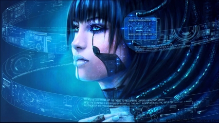 Temporal flux - fantasy, blue, girl, temporal flux, face, magicnaanavi, art, luminos