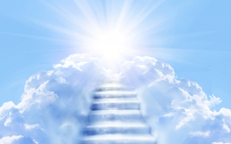 Heaven - heaven, stairs, white, blue, cloud, sun, sky