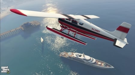 Grand Theft Auto V - ocean, video game, water, gta v, rockstar games, gta 5, plane, grand theft auto 5, grand theft auto v, gaming, open world, gta, game, boat