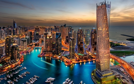 Dubai skyscrapers - skyscrapers, river, landscape, dubai