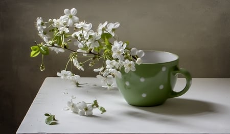 Still Life - white, flower, green, cup