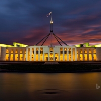 Parliament House at night in Canberra Australian Capital Territory