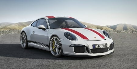 2017 Porsche 911 R - white, 2017, porsche, red stripes