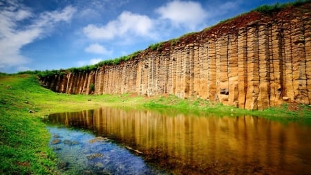 cliff - sky, cliff, water, grass