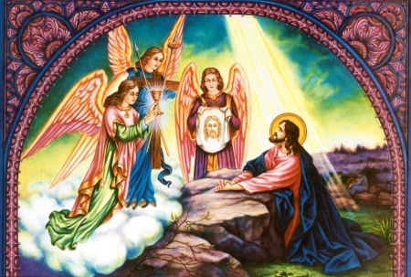 Jesus praying - christ, prayer, jesus, angel, religion, garden