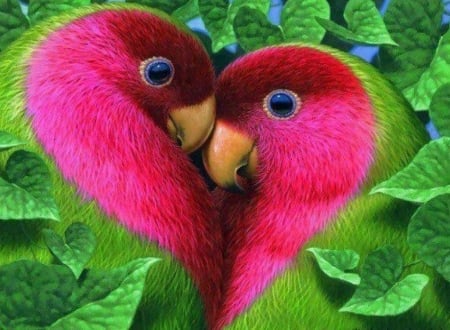 Love - bird, heart, red, love, art