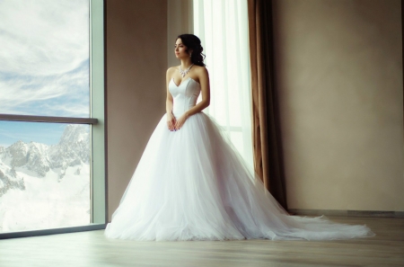 Gorgeous Bride - bride, white, gorgeous, window, snow, helga lovekaty