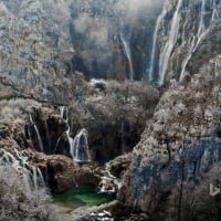 Waterfalls of Croatiaâ€™s Plitvice Lakes National Park in winter