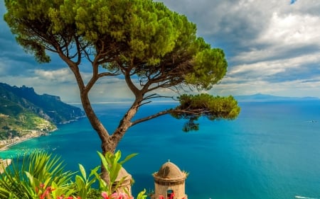 Ravello-Italy - ravello, summer, mediterraneo, beautiful, village, picturesque, horizons, view, tree, italy, breeze, water, shore, lake, sky, coast, sea