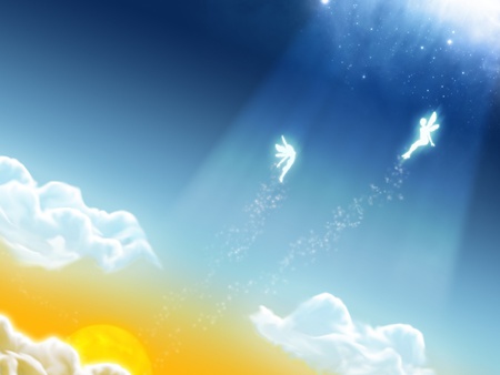 Sky Is The Limit - clound, pixie, fairy, angel, light, sun, sky