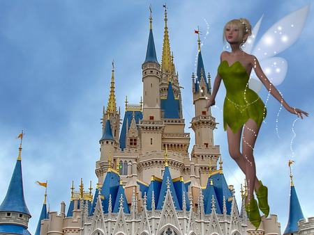 Tinkerbell - fairy, tinkerbell, fantasy, castle