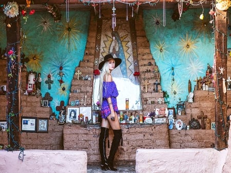 Enchanting Cowgirl.. - style, girls, western, fireplace, women, models, hats, ranch, outdoors, cowgirl, decorations, fun, female, boots, blondes, fashion