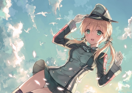 happy girl - anime, sky, girl, blonde