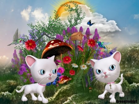 KITTENS IN THE GARDEN - creation, two, cute, kittens