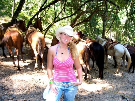 Cowgirl On Duty.. - women, fun, female, hats, fashion, models, western, girls, cowgirl, style, outdoors, horses, blondes, ranch, woods