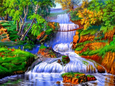 waterfalls - nature, painting, water, magic