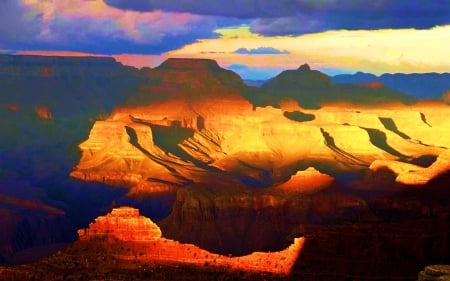 View from the South Rim, Grand Canyon - usa, clouds, arizona, sunshine, mountains, sky