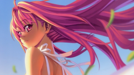 Pink - anime, long hair, girl, pink