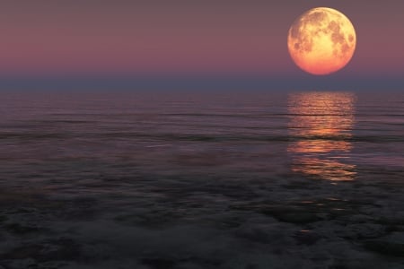 MOON - moon, sky, ocean, reflection