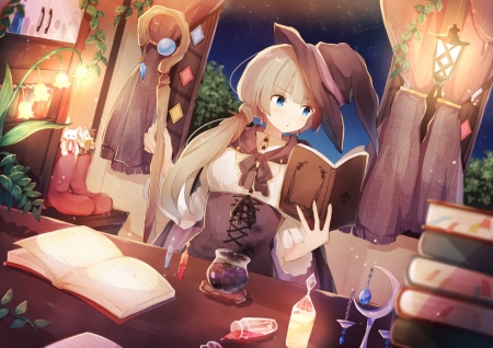 Witch - book, halloween, hiiragi souren, anime, girl, manga, witch, hat, spell