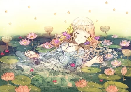 sleep girl - girl, star, anime, sleep