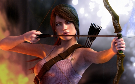 Lara Croft - tomb rider, girl, game, hand, lara croft, fantasy, arrow, archer