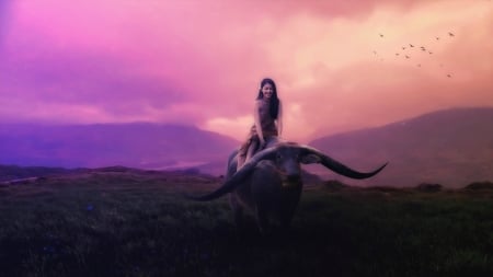 Darknight - girl, paradiseofcreativity, creative, pink, horns, fantasy, animal, purple, woman, darknight