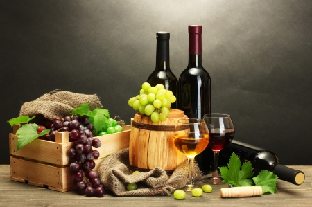 A Glass of Wine - still life, case, grapes, bottles