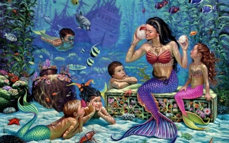 mermaids - wayer, mermaids, fantasy, kids