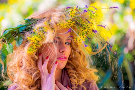 Marina Martos - jesus lara, summer, flower, pink, model, yellow, marina martos, girl, hat, woman, green