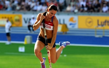 yelena isinbayeva - yelena, girl, grass, isinbayeva