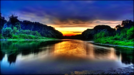 River sunset - water, amazing, beautiful, reflection, river, sunset, mirror, serenity, lake, dusk